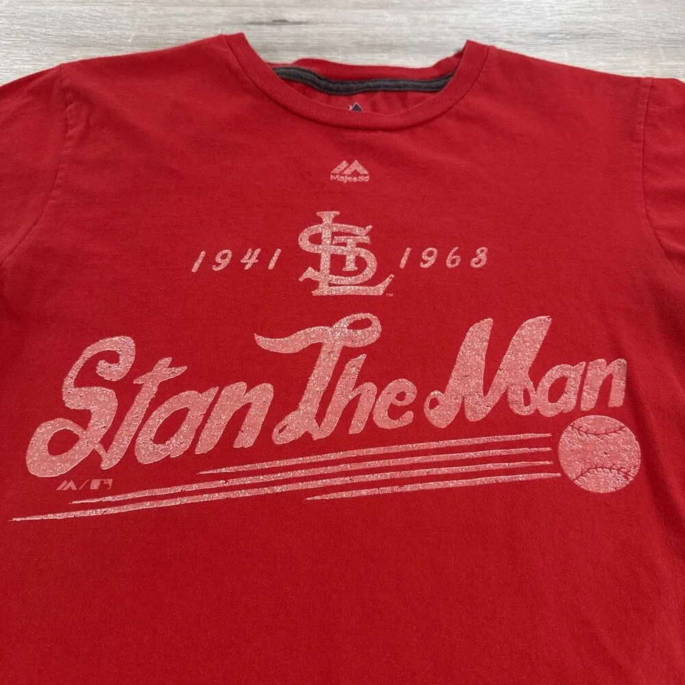 Stan Musial Shirt St Louis Cardinals Majestic Men's Red Medium 100% Cotton